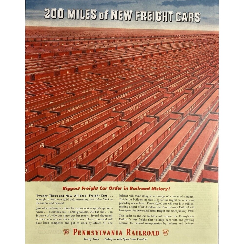 Pennsylvania Railroad "Biggest Freight Car Order in Our History" Print Ad 1951